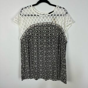 Suzanne Betro Lace Short Sleeve Blouse Top Professional Career Office